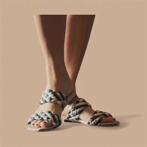 AGL Pink Braided Sandals Square Toe Italian Leather Slides Size 8.5